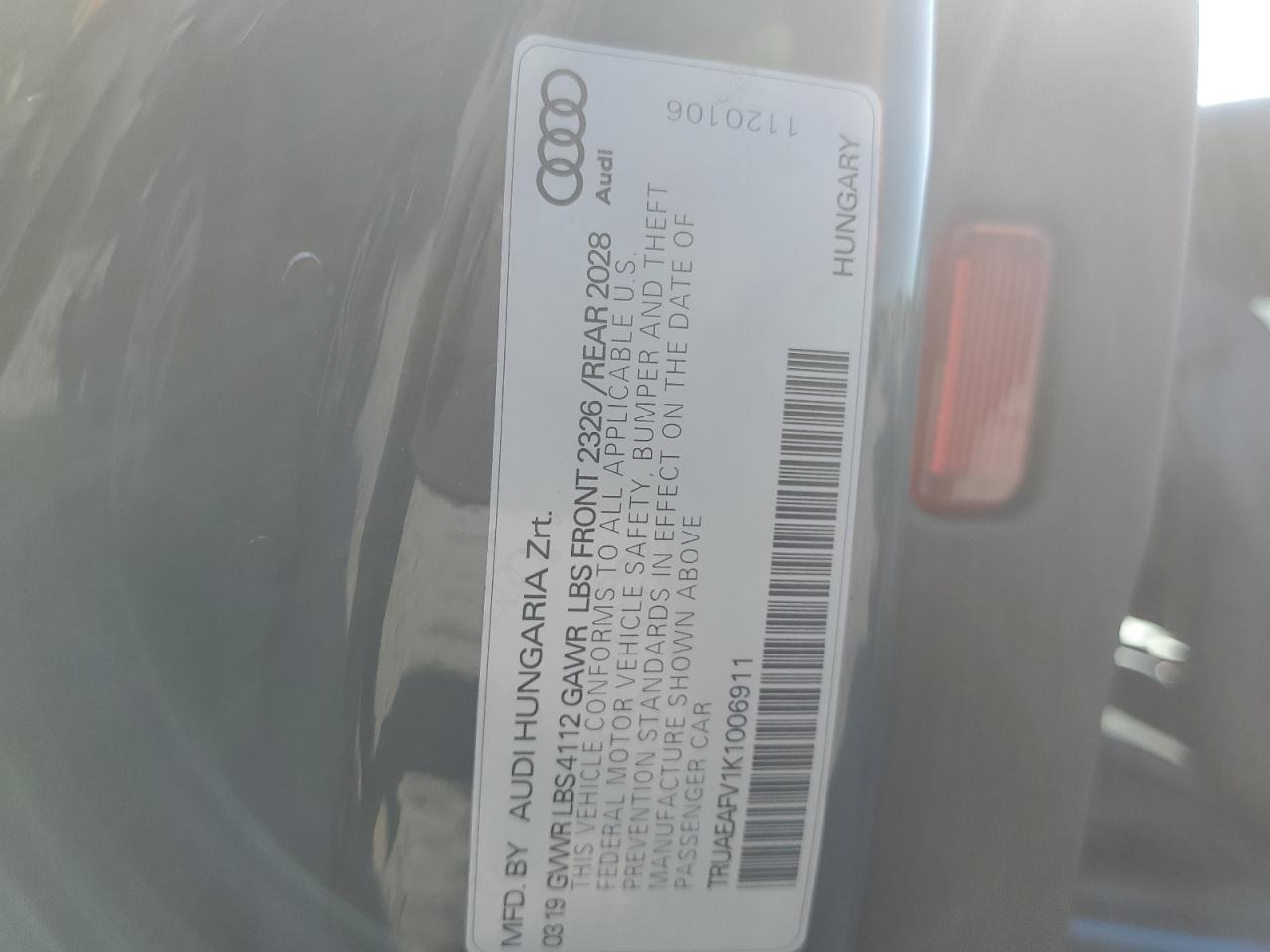 2019 AUDI TT - TRUAEAFV1K1006911