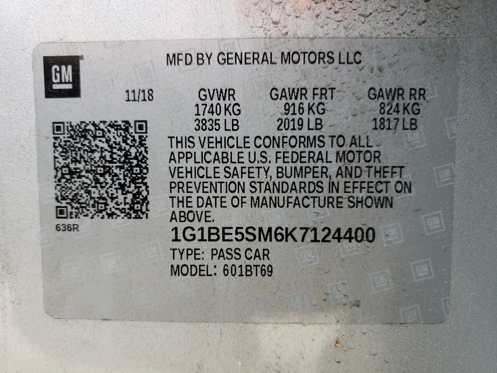 2019 CHEVROLET CRUZE LT - 1G1BE5SM6K7124400