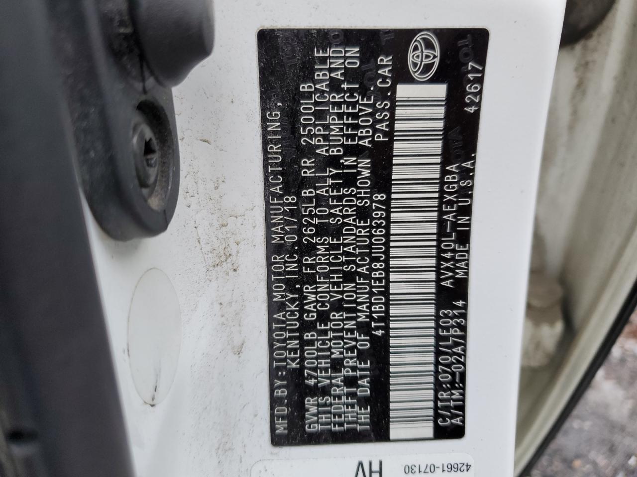 2018 TOYOTA AVALON HYB - 4T1BD1EB8JU063978