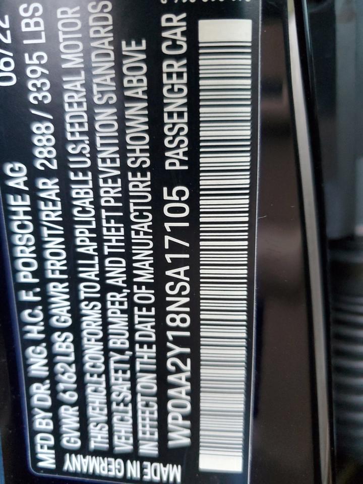 2022 PORSCHE TAYCAN - WP0AA2Y18NSA17105