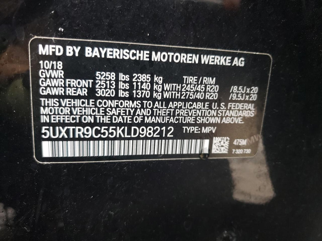 2019 BMW X3 XDRIVE3 - 5UXTR9C55KLD98212