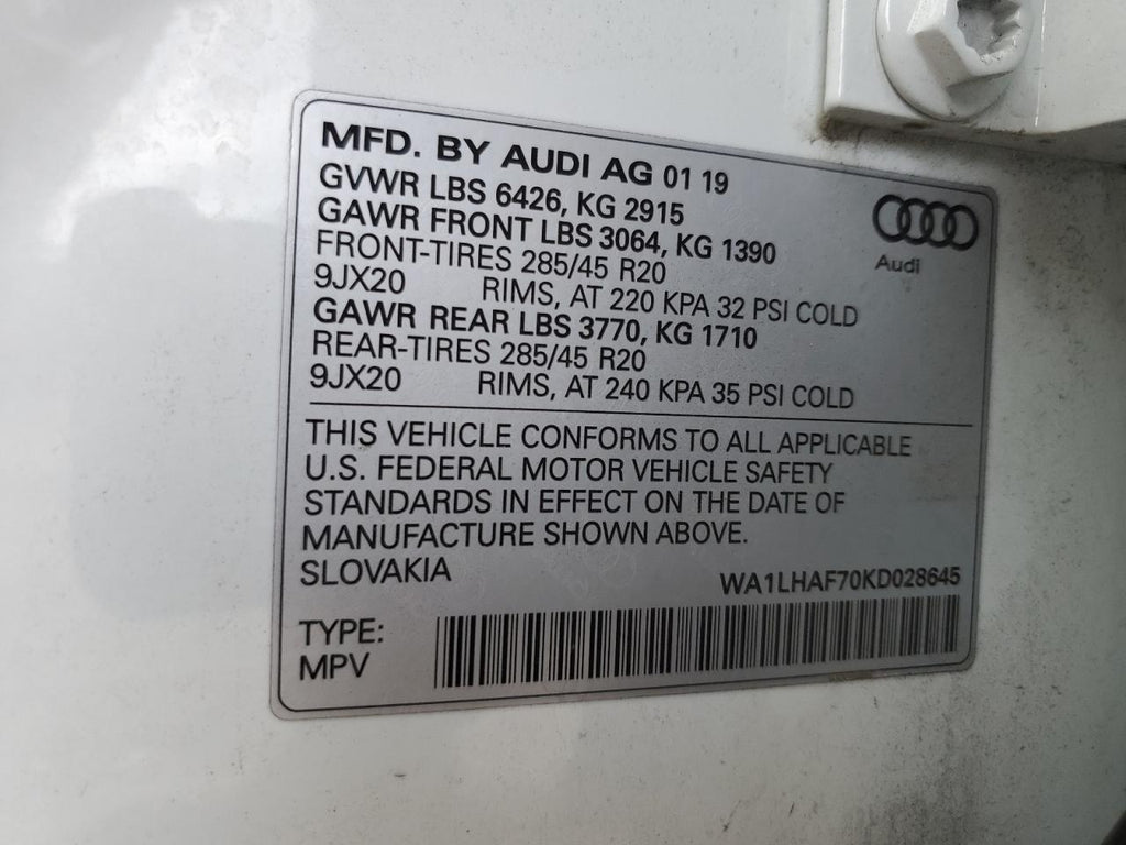 2019 AUDI Q7 PREMIUM - WA1LHAF70KD028645