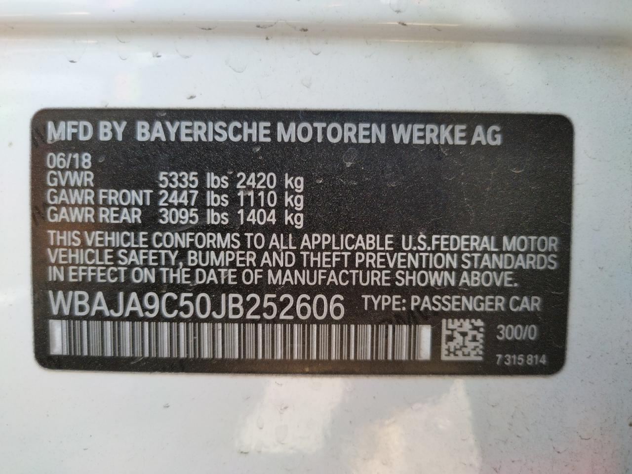 2018 BMW 530E - WBAJA9C50JB252606