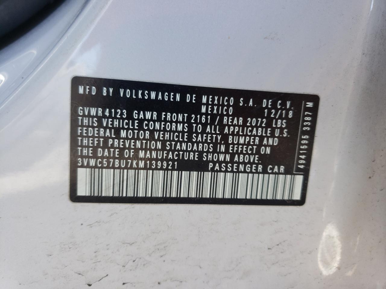 2019 VOLKSWAGEN JETTA S - 3VWC57BU7KM139921