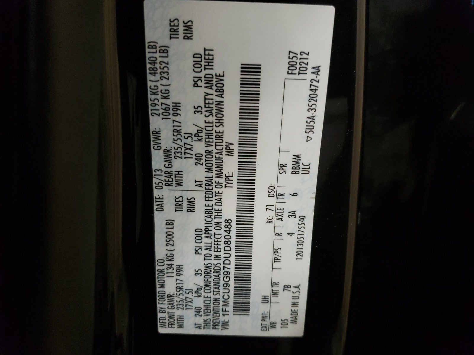 2013 FORD ESCAPE SE - 1FMCU9G97DUD80488