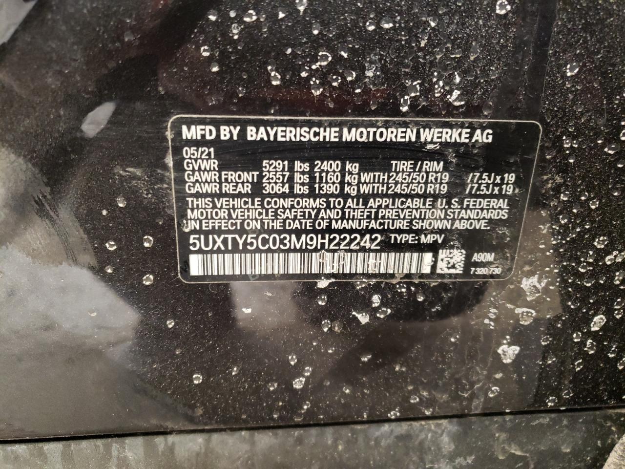 2021 BMW X3 XDRIVE3 - 5UXTY5C03M9H22242