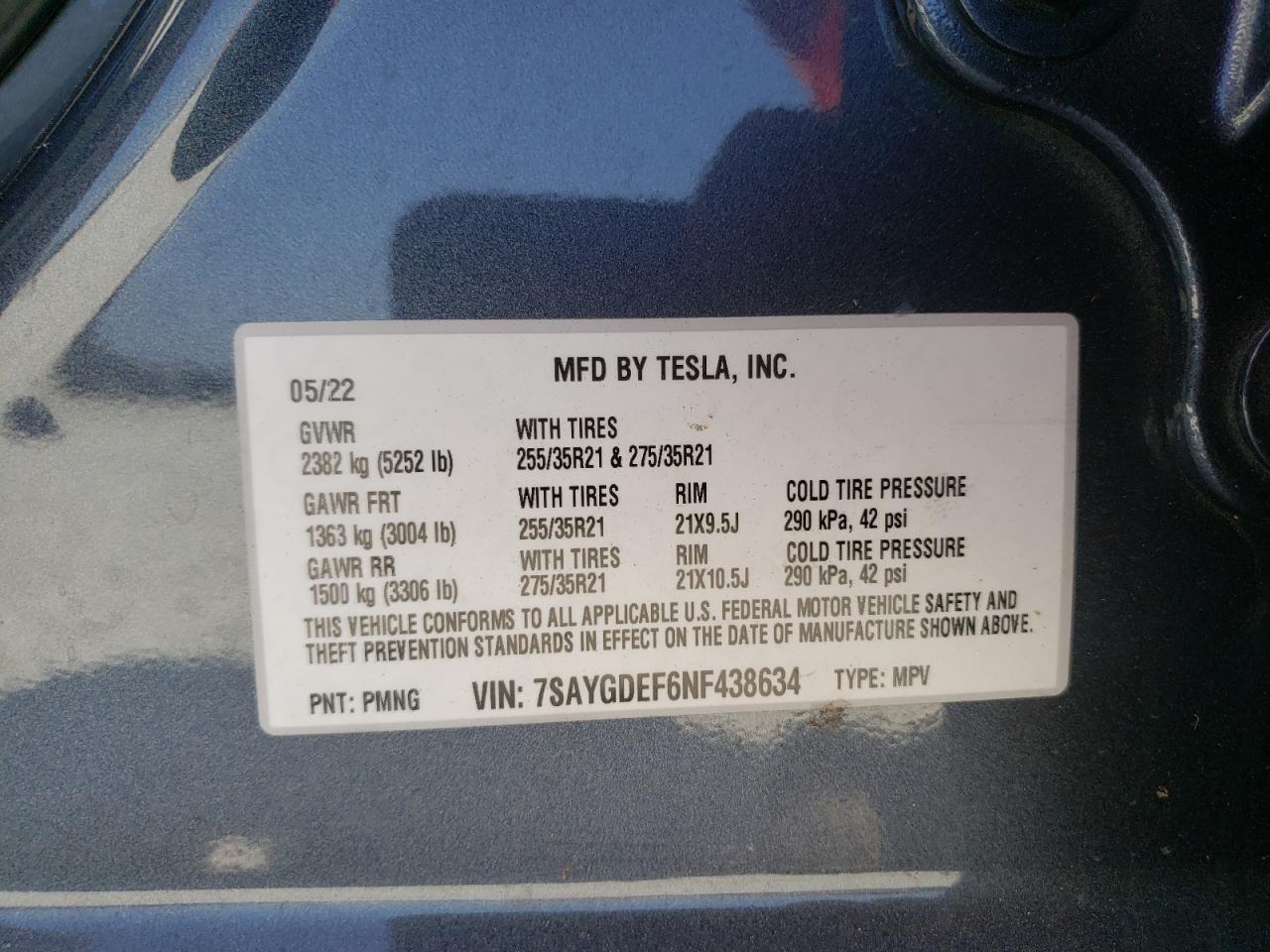 2022 TESLA MODEL Y - 7SAYGDEF6NF438634