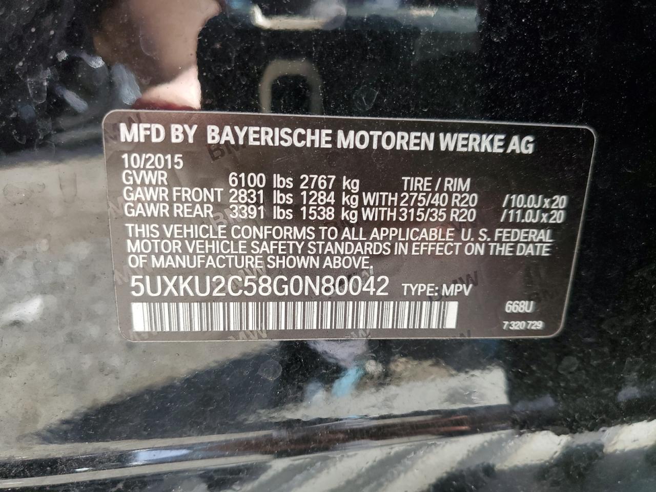 2016 BMW X6 XDRIVE3 - 5UXKU2C58G0N80042