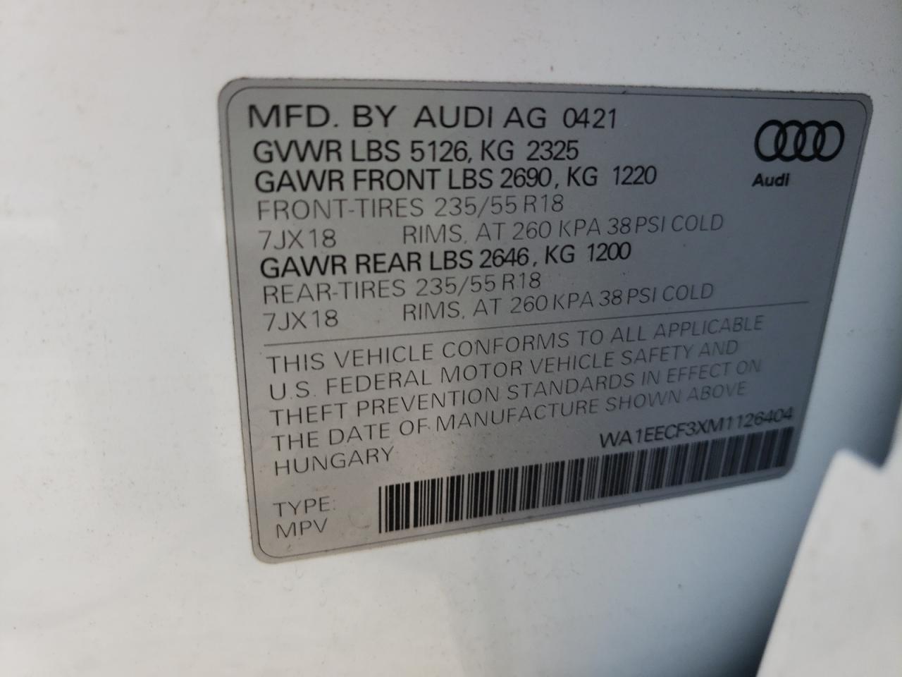 2021 AUDI Q3 PREMIUM - WA1EECF3XM1126404