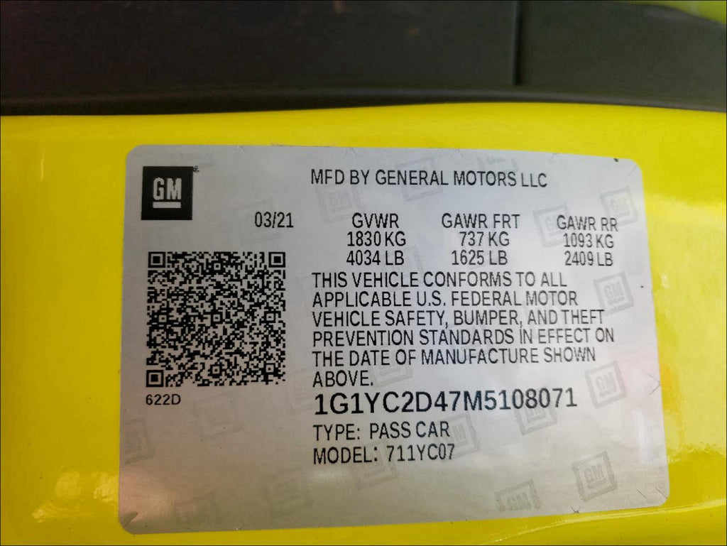 2021 CHEVROLET CORVETTE S - 1G1YC2D47M5108071