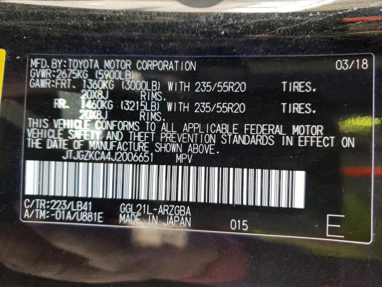 2018 LEXUS RX 350 L - JTJGZKCA4J2006651