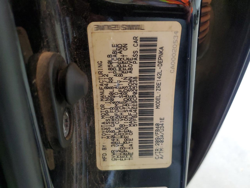 2012 TOYOTA COROLLA BA - 5YFBU4EE9CP025238