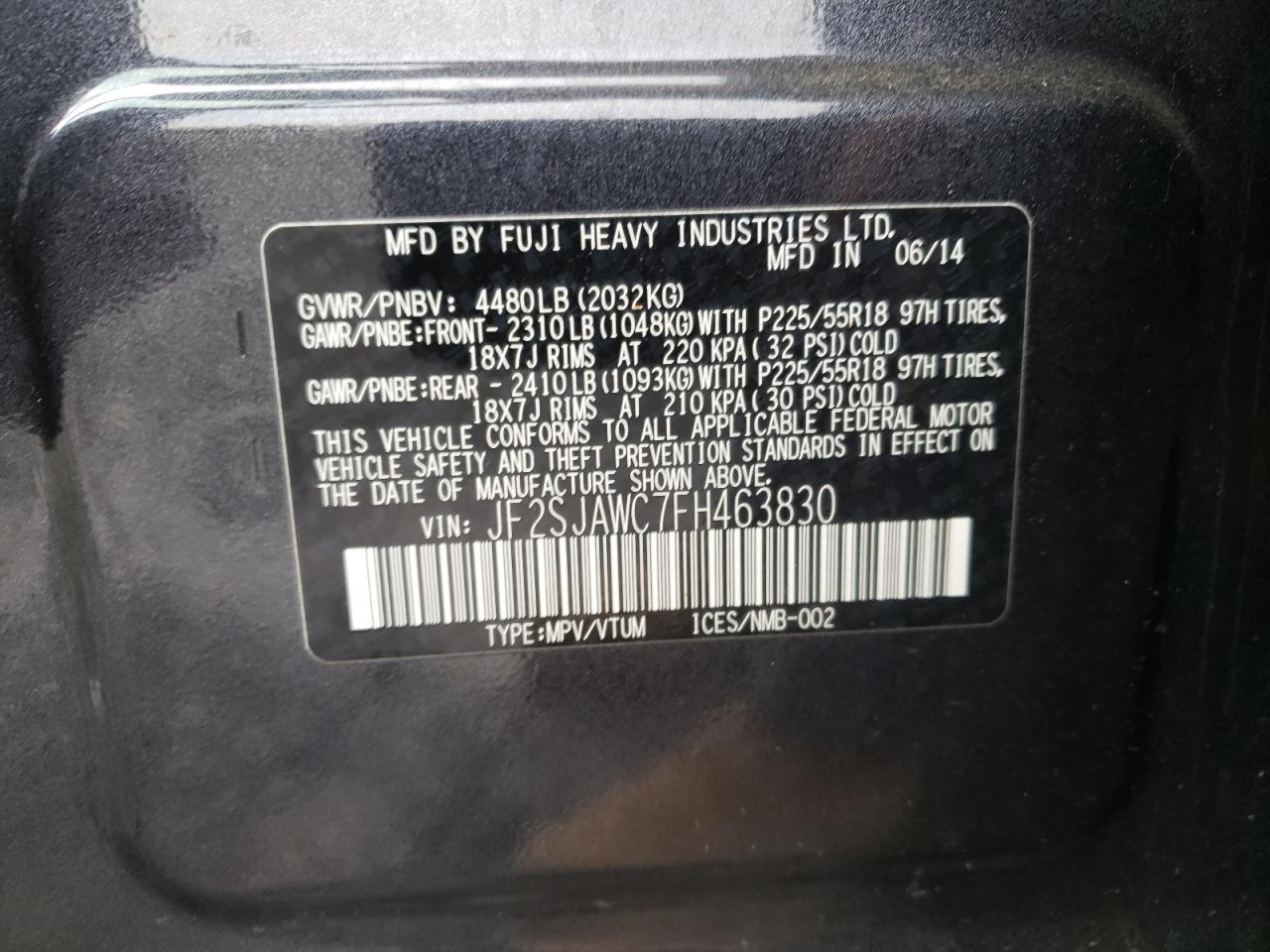 2015 SUBARU FORESTER 2 - JF2SJAWC7FH463830