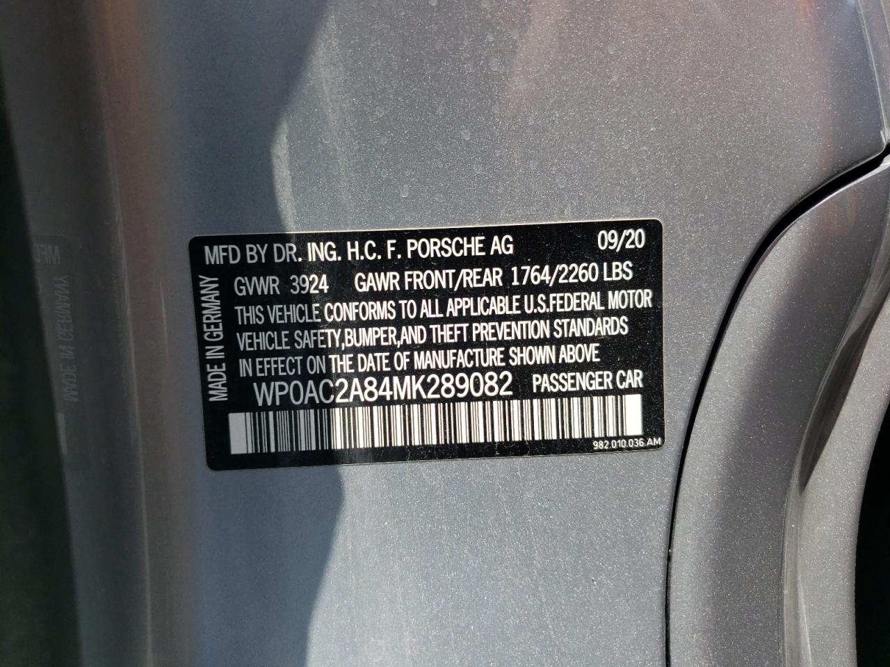 2021 PORSCHE CAYMAN GT4 - WP0AC2A84MK289082