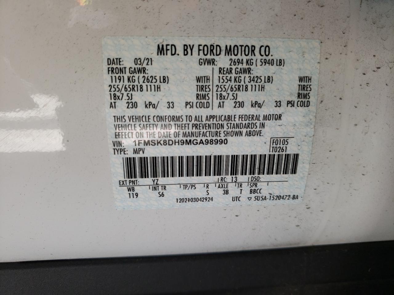 2021 FORD EXPLORER X - 1FMSK8DH9MGA98990