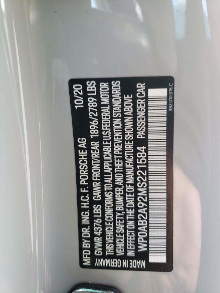 2021 PORSCHE 911 CARRER - WP0AB2A92MS221584