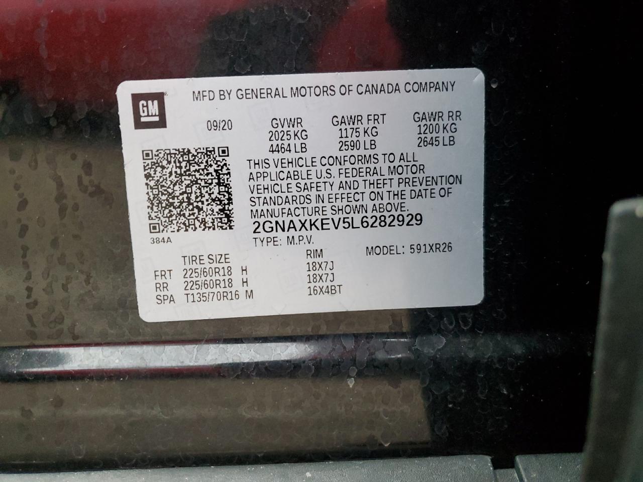 2020 CHEVROLET EQUINOX LT - 2GNAXKEV5L6282929