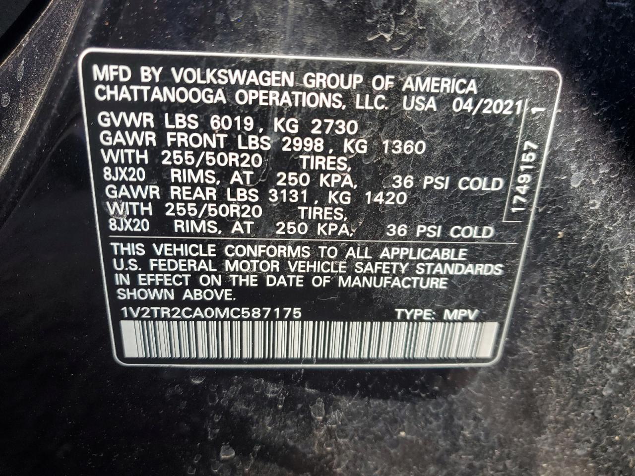 2021 VOLKSWAGEN ATLAS SEL - 1V2TR2CA0MC587175