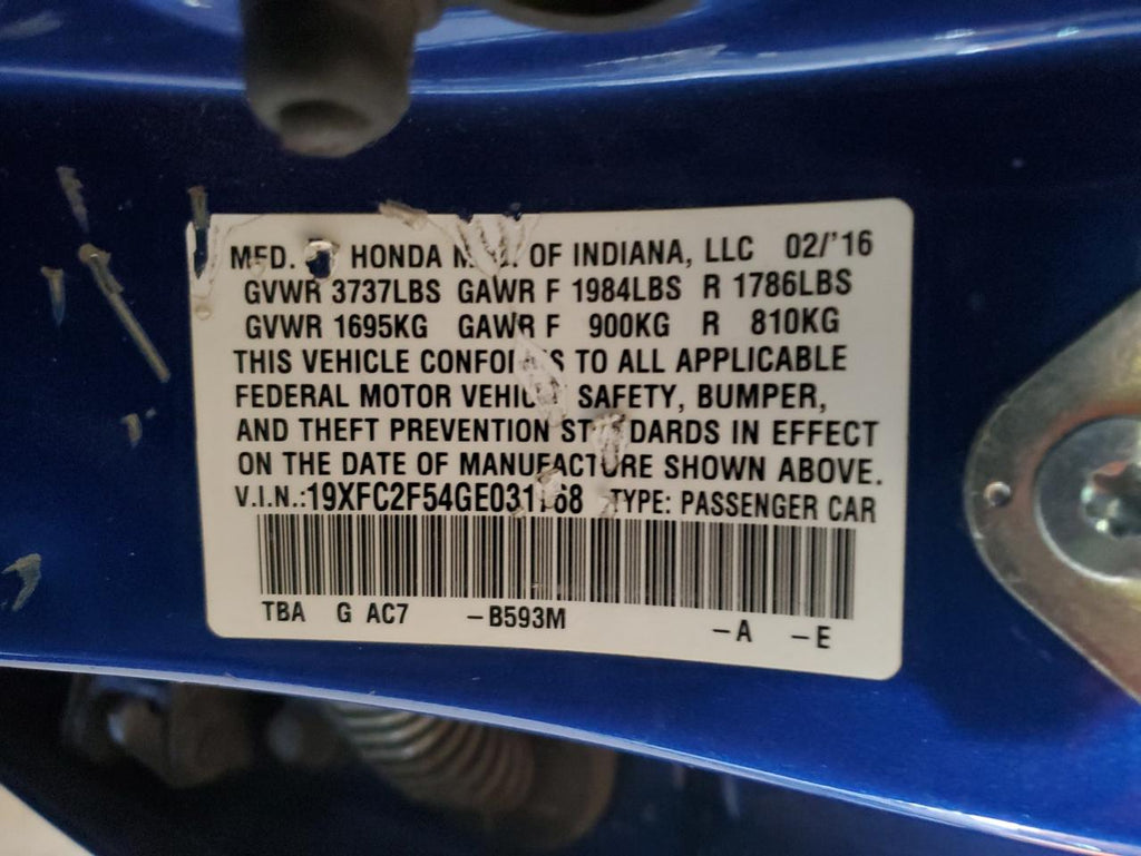 2016 HONDA CIVIC LX - 19XFC2F54GE031768