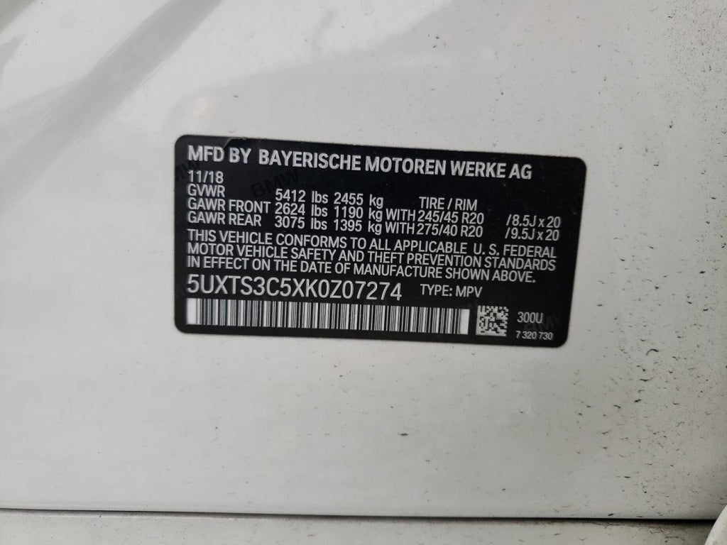 2019 BMW X3 XDRIVEM - 5UXTS3C5XK0Z07274
