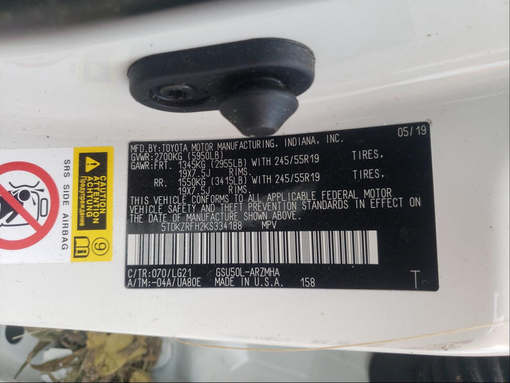 2019 TOYOTA HIGHLANDER - 5TDKZRFH2KS334188