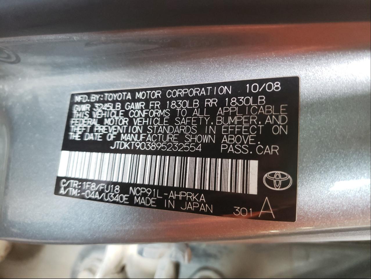 2009 TOYOTA YARIS - JTDKT903895232554