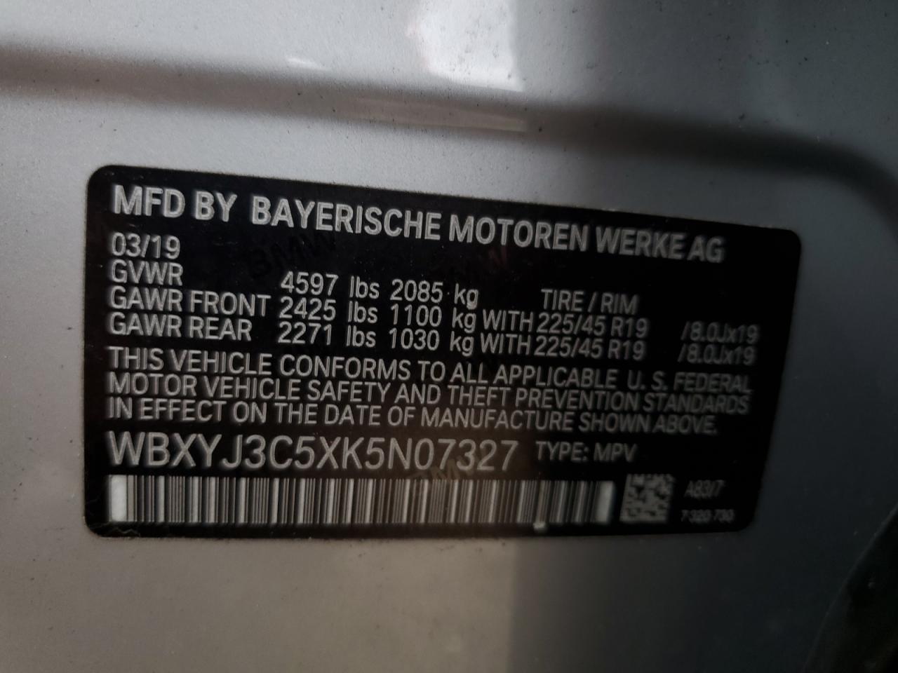 2019 BMW X2 SDRIVE2 - WBXYJ3C5XK5N07327