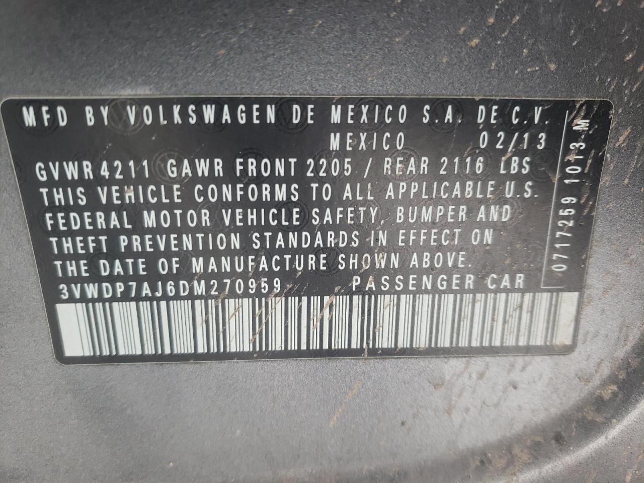 2013 VOLKSWAGEN JETTA SE - 3VWDP7AJ6DM270959