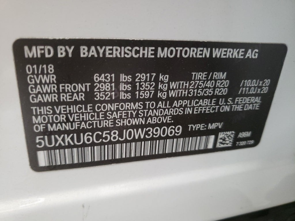 2018 BMW X6 XDRIVE5 - 5UXKU6C58J0W39069