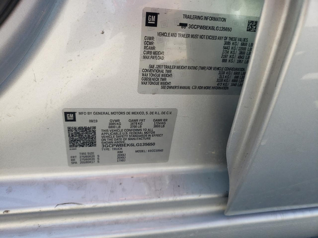 2020 CHEVROLET SILVERADO - 3GCPWBEK6LG135650