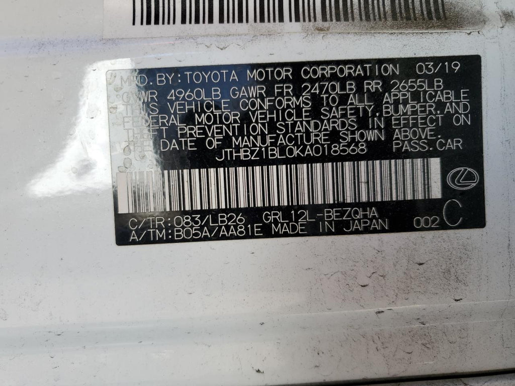 2019 LEXUS GS 350 BAS - JTHBZ1BL0KA018568