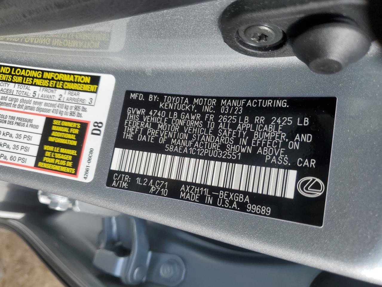 2023 LEXUS ES 300H BA - 58AEA1C12PU032551