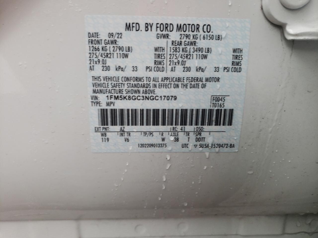 2022 FORD EXPLORER S - 1FM5K8GC3NGC17079