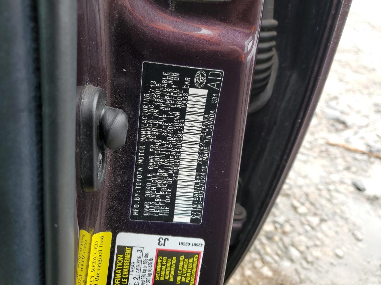 2013 TOYOTA COROLLA BA - 2T1BU4EE6DC090789