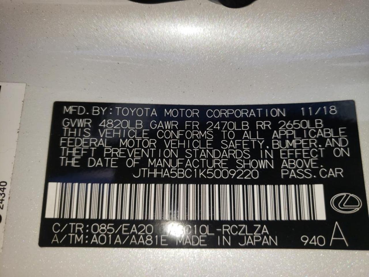 2019 LEXUS RC 300 - JTHHA5BC1K5009220