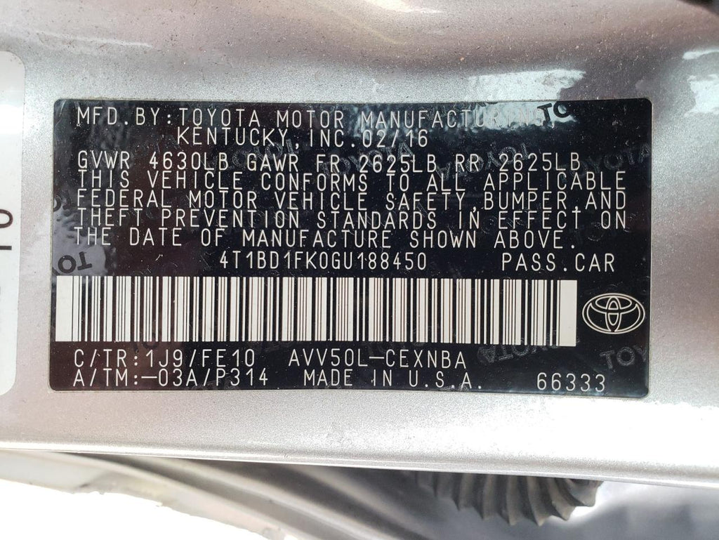 2016 TOYOTA CAMRY HYBR - 4T1BD1FK0GU188450