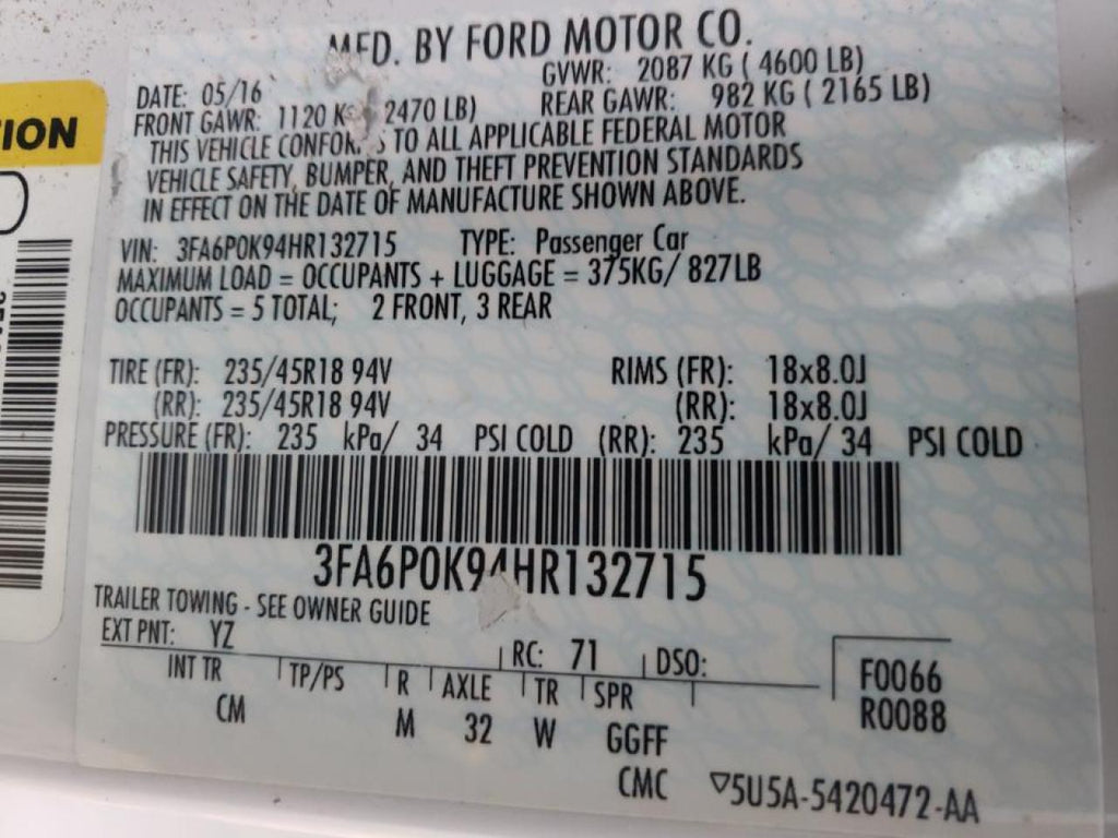 2017 FORD FUSION TIT - 3FA6P0K94HR132715