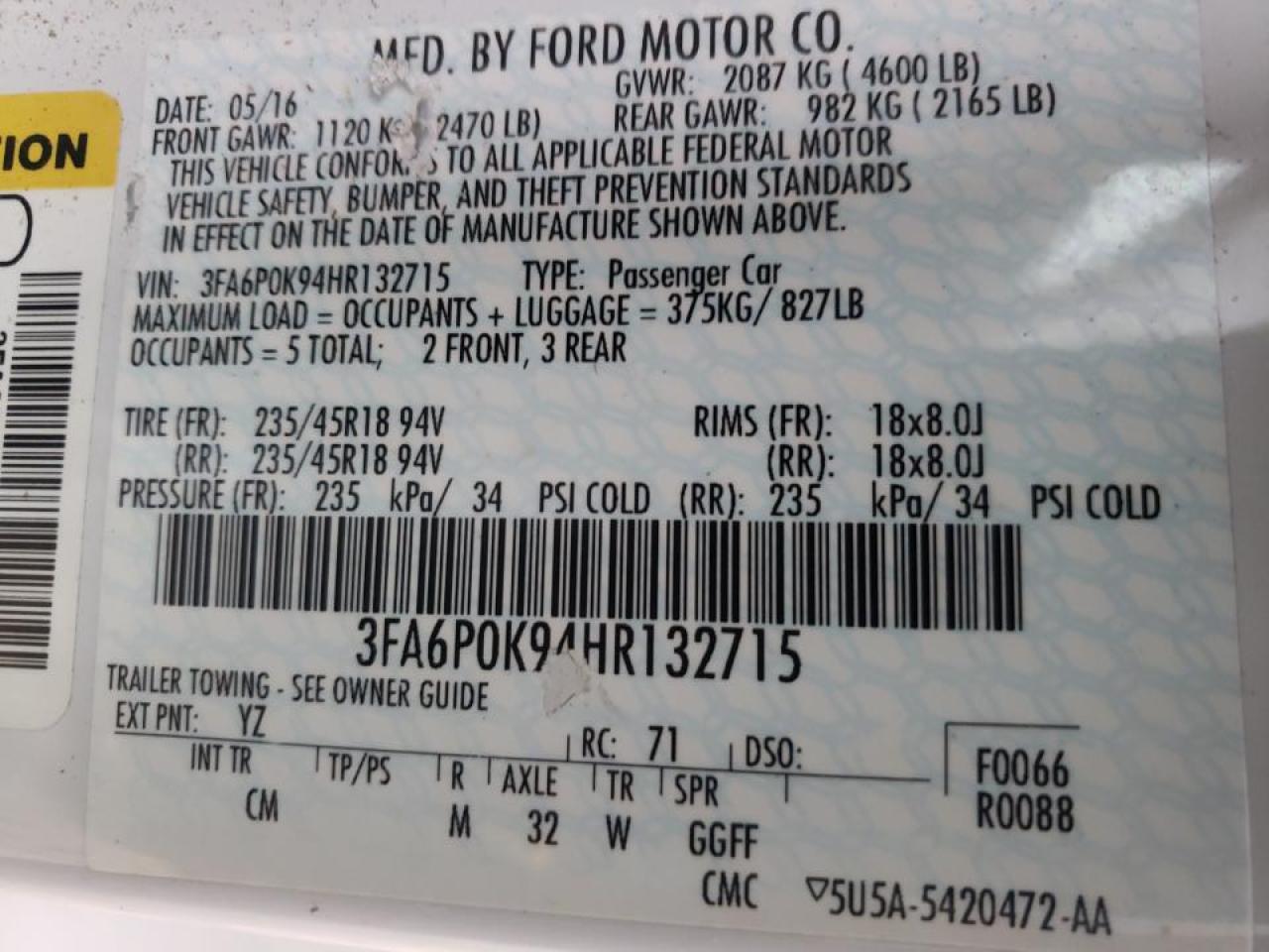 2017 FORD FUSION TIT - 3FA6P0K94HR132715