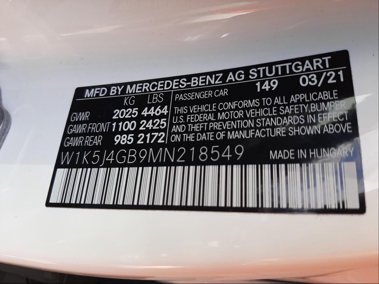 2021 MERCEDES-BENZ CLA 250 - W1K5J4GB9MN218549