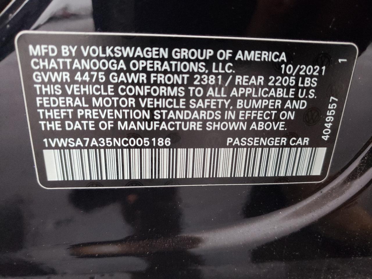 2022 VOLKSWAGEN PASSAT SE - 1VWSA7A35NC005186