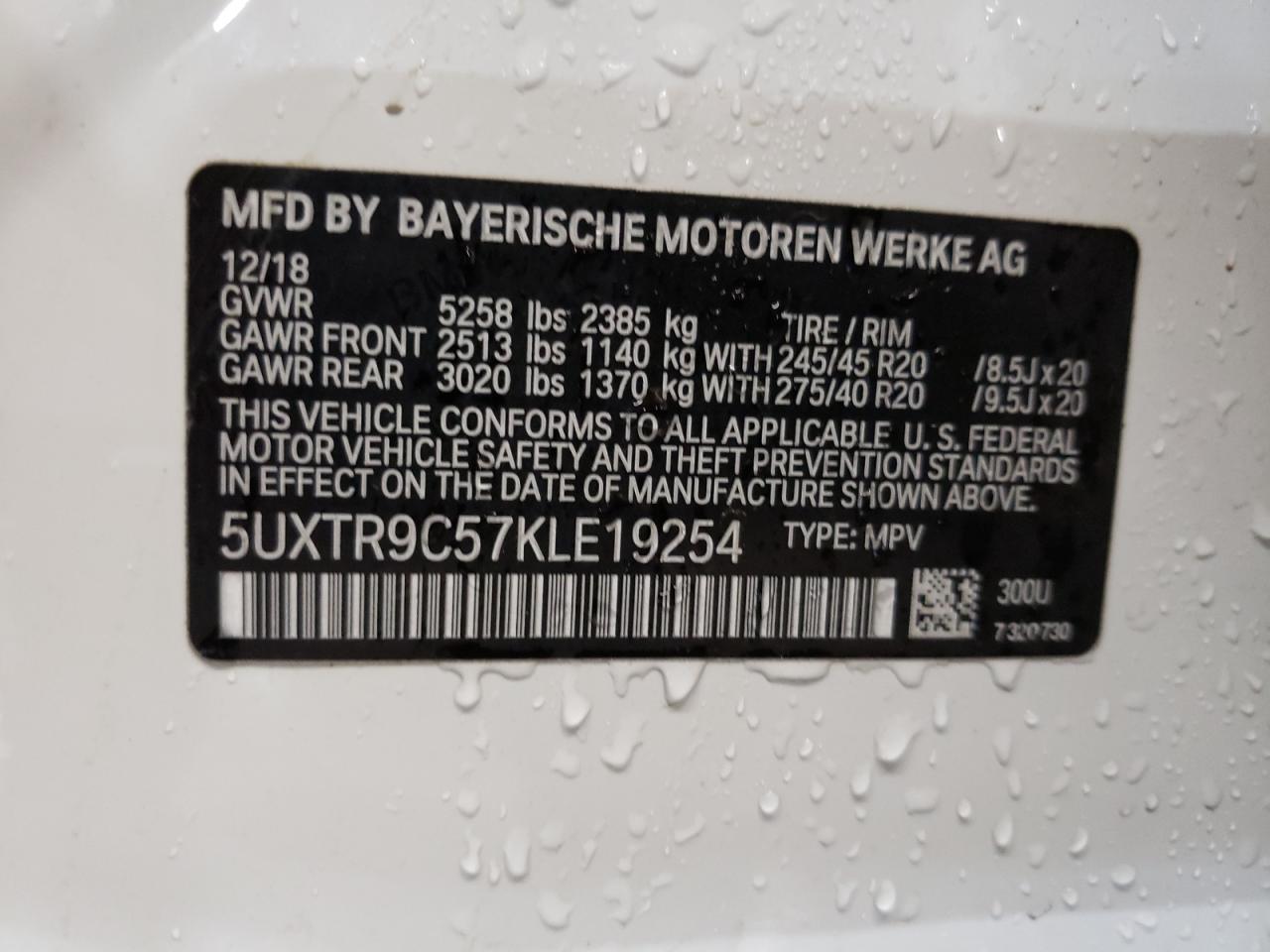 2019 BMW X3 XDRIVE3 - 5UXTR9C57KLE19254
