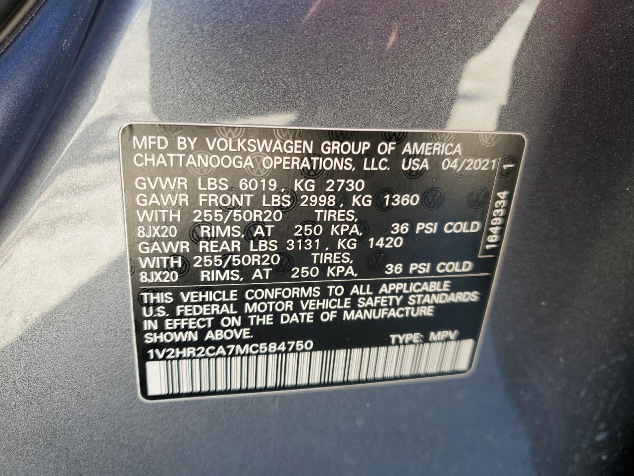 2021 VOLKSWAGEN ATLAS SE - 1V2HR2CA7MC584750