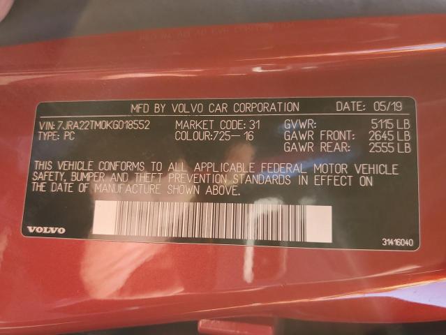 2019 Volvo S60 - 7JRA22TM0KG018552