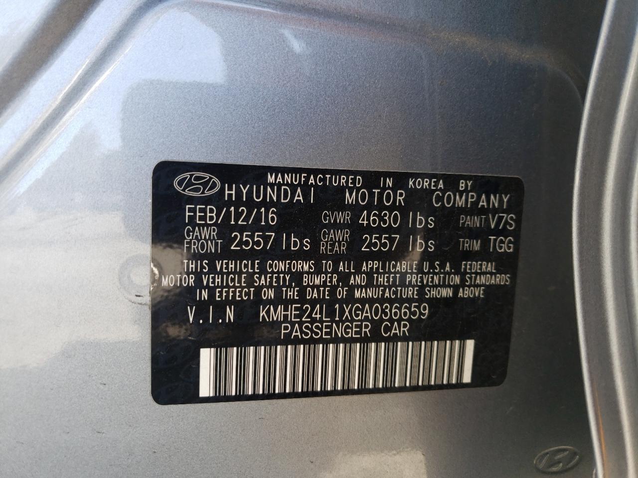 2016 HYUNDAI SONATA HYB - KMHE24L1XGA036659