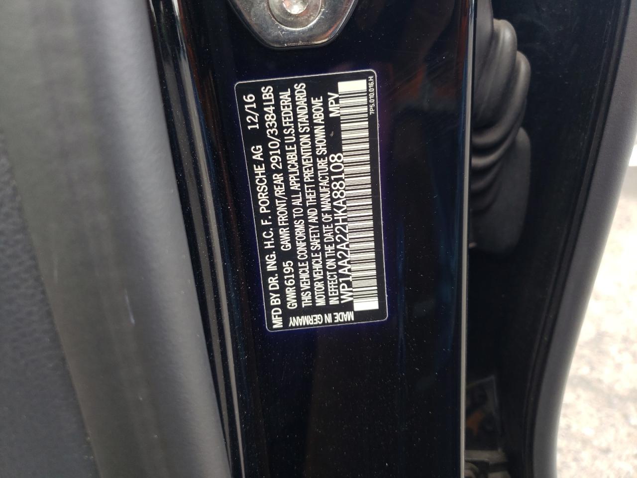 2017 PORSCHE CAYENNE - WP1AA2A22HKA88108