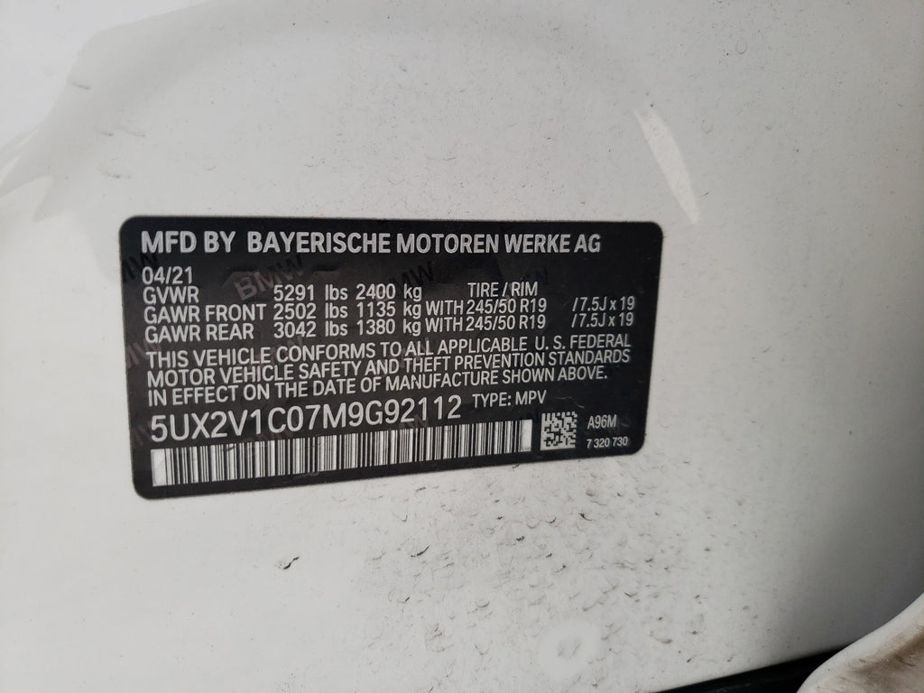 2021 BMW X4 XDRIVE3 - 5UX2V1C07M9G92112