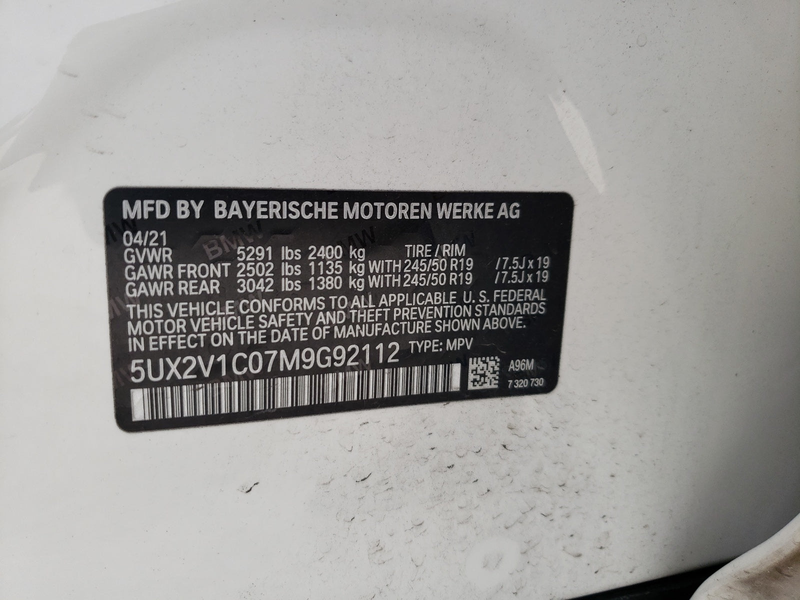 2021 BMW X4 XDRIVE3 - 5UX2V1C07M9G92112