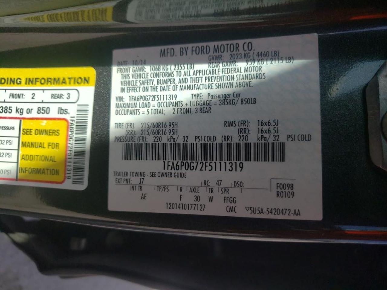 2015 FORD FUSION S - 1FA6P0G72F5111319