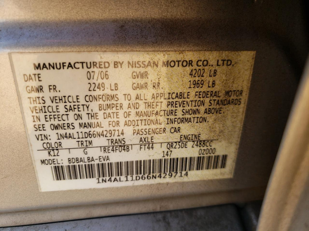 2006 NISSAN ALTIMA S - 1N4AL11D66N429714