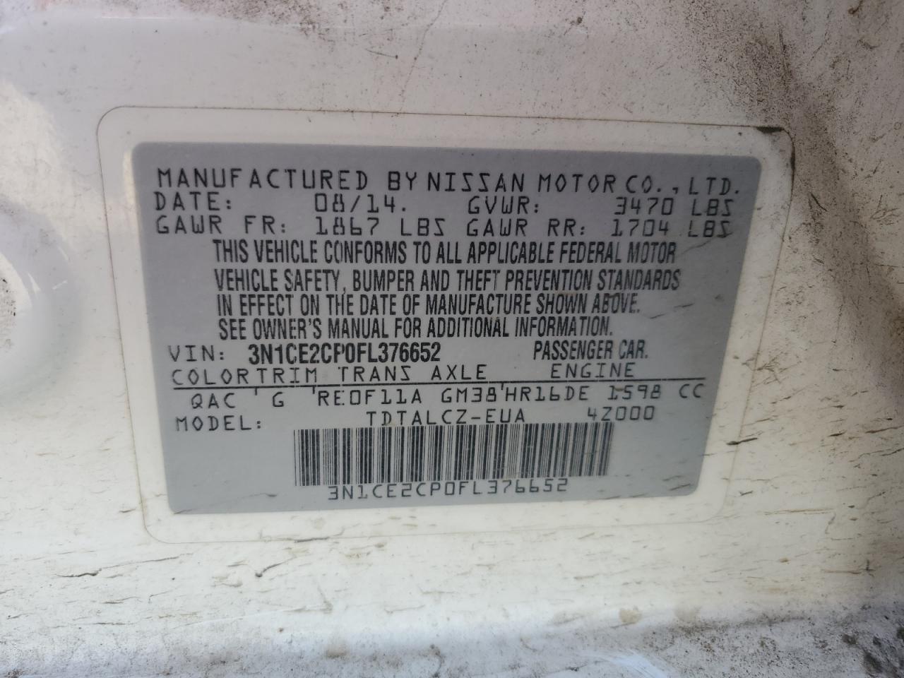 2015 NISSAN VERSA NOTE - 3N1CE2CP0FL376652